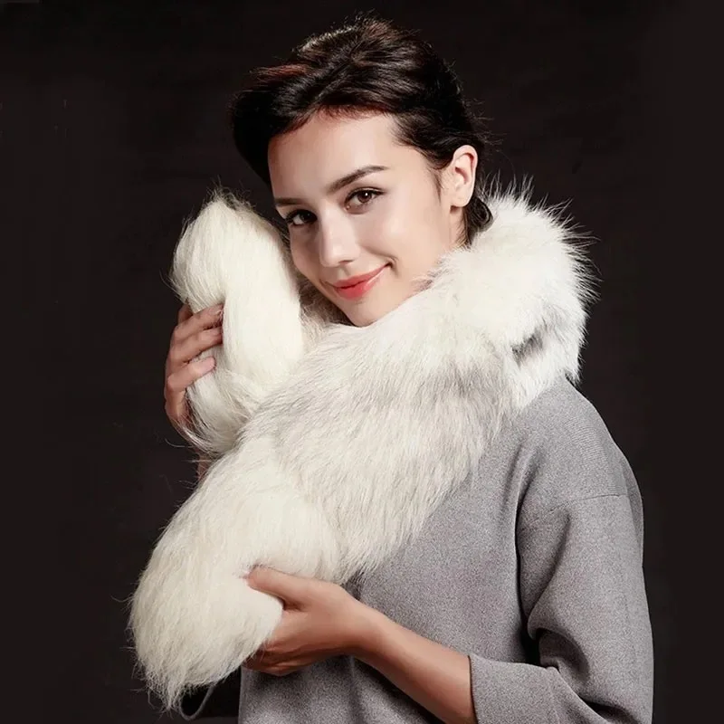 Large Fox Tail Fluffy Real Fox Fur Scarf Women Winter Warm 100