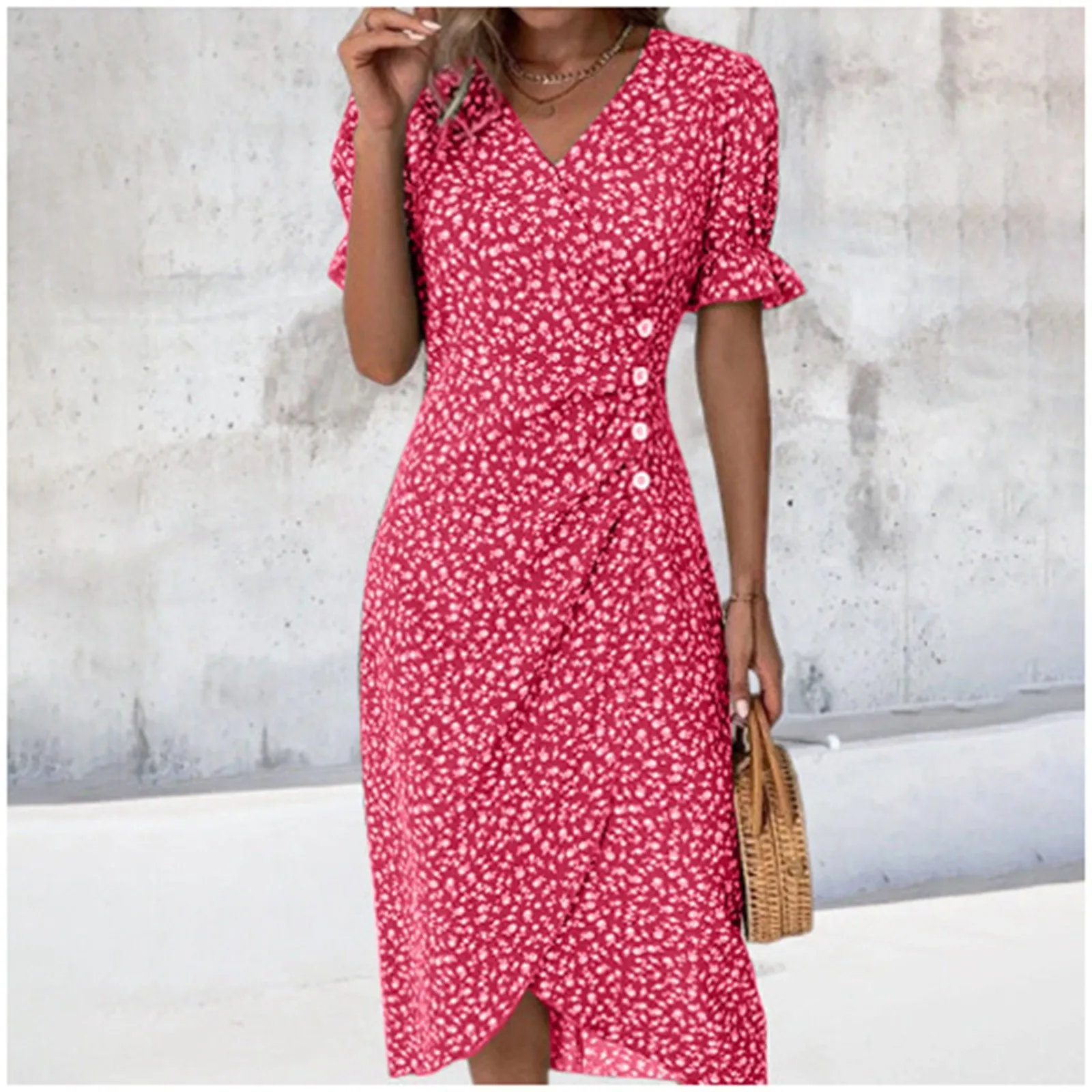 

2024 Summer New Women's Dress Elegant Bubble Sleeves Irregular Hem Dresses Geometric Collage Casual Fit Pullover Female Vestidos