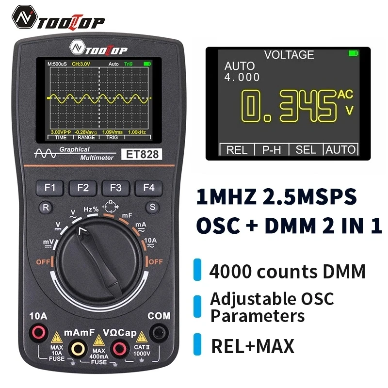 TOOLTOP ET828 Portable Digital Oscilloscope Multimeter 2 in 1 Color
