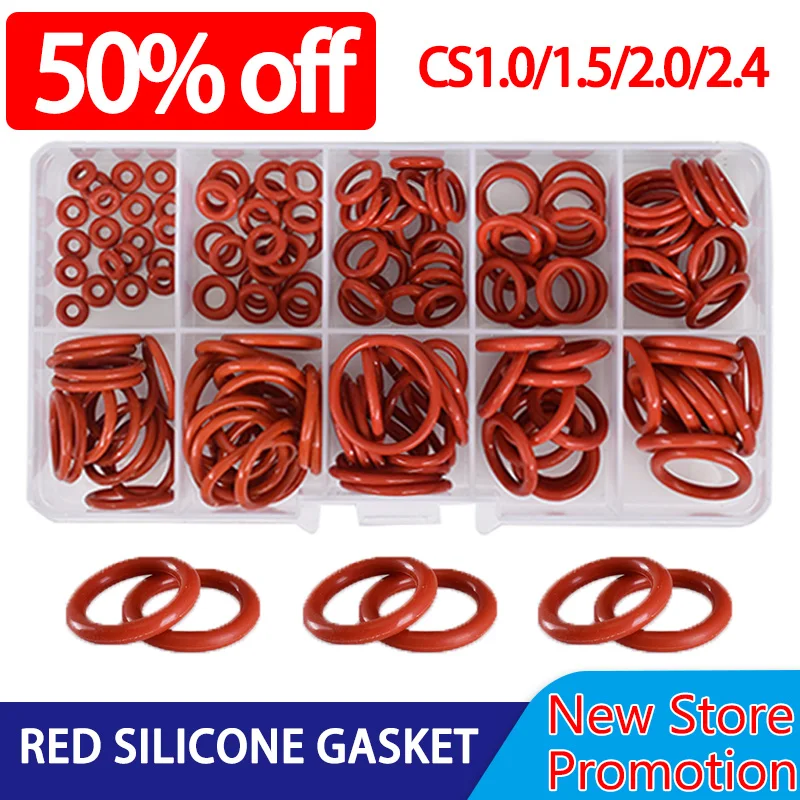 

CS1.5/1.0/2.0/2.4mm Red Silicone O Rings Gasket Kit Set Food Grade Silicone VMQ Seal Washer Cooker Rubber Insulated Silica gel