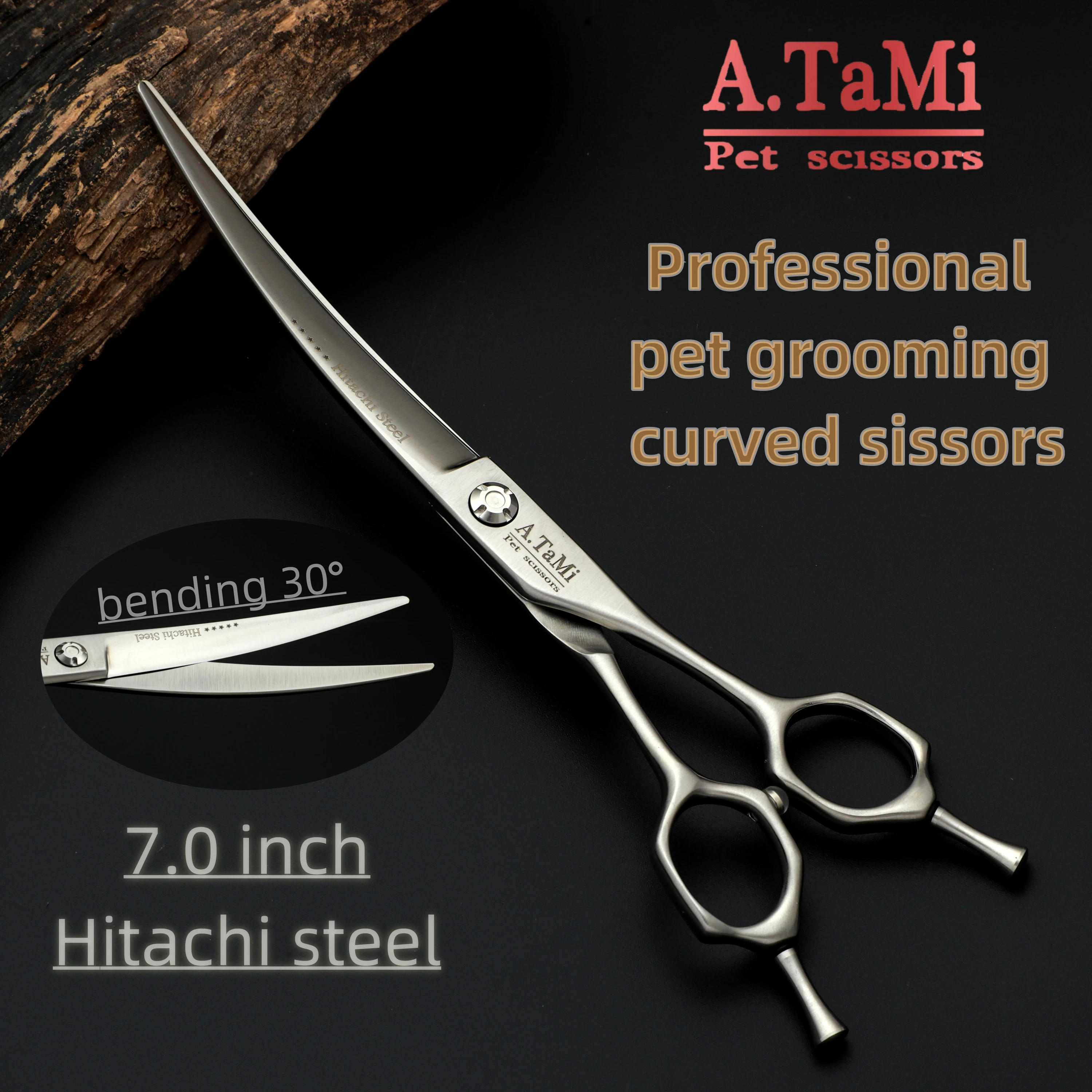 A.tami 7.0-7.5-8 Professionelle Tierpflegeschere, 55 %/70 % Effilierschere, gebogene Schere aus Hitachi 440c-Stahl, scharf und langlebig – Detail 5