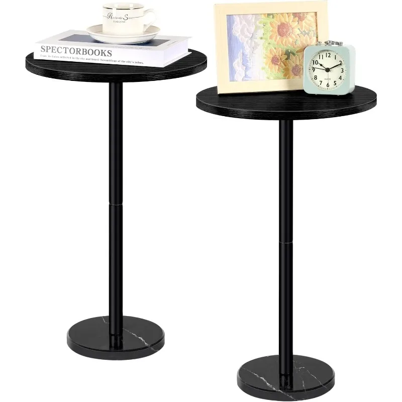 

Round Bar Nightstand Coffee Table Office Bedroom Two Piece Set Black Marble Base