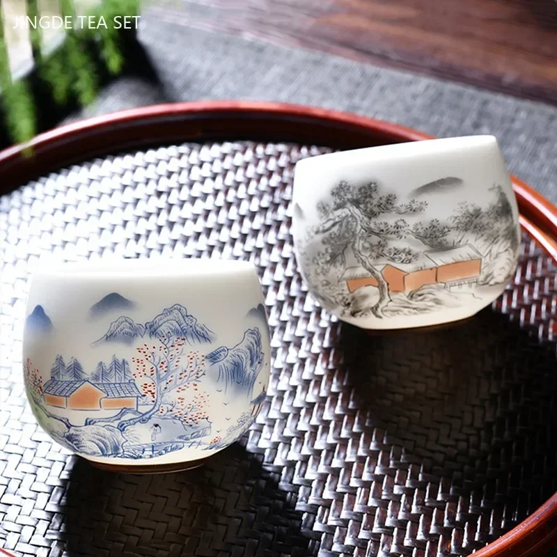 90/110ml Hand-painted Ceramic Tea Cup High Quality White Porcelain Teacups Handmade Portable Tea Bowl Exquisite Tea Accessories