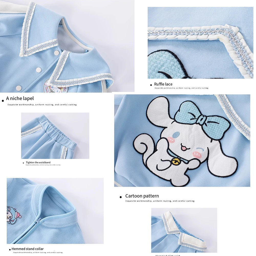 Girls coat Sanrioed Girls Sets Cinnamoroll Anime Coat T-Shirt Pleated Skirt Pants Y2K Korean Clothing