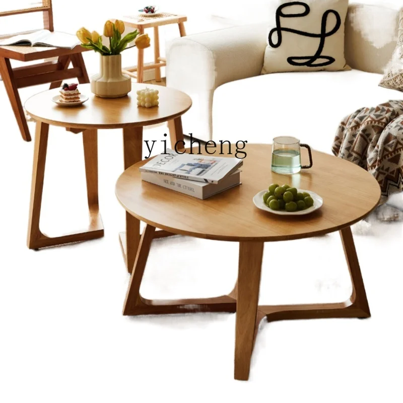 

ZC Solid Wood Tea Table Simple Modern Log round Tea Table Japanese Style Home Balcony Living Room Side Table