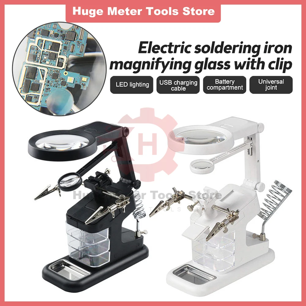 Welding LED Magnifying Glass 3X/4.5X/25X Lens Auxiliary Clip Clamp Soldering Repair Tool Helping Hand Soldering Repair Tool