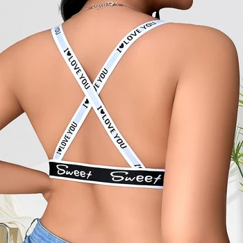 1pcs Plus Size 1XL-4XL Fashion Style Letter Sexy Women's Bras Backless Beauty Female Underwear 3/4 Cup Breathable Sexy Lingerie