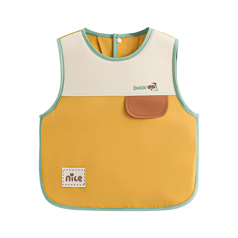 Pure Cotton Waterproof Sleeveless Apron for Boys Baby Feeding Cover up Dirt Resistant Clothing Protector for Kindergarten