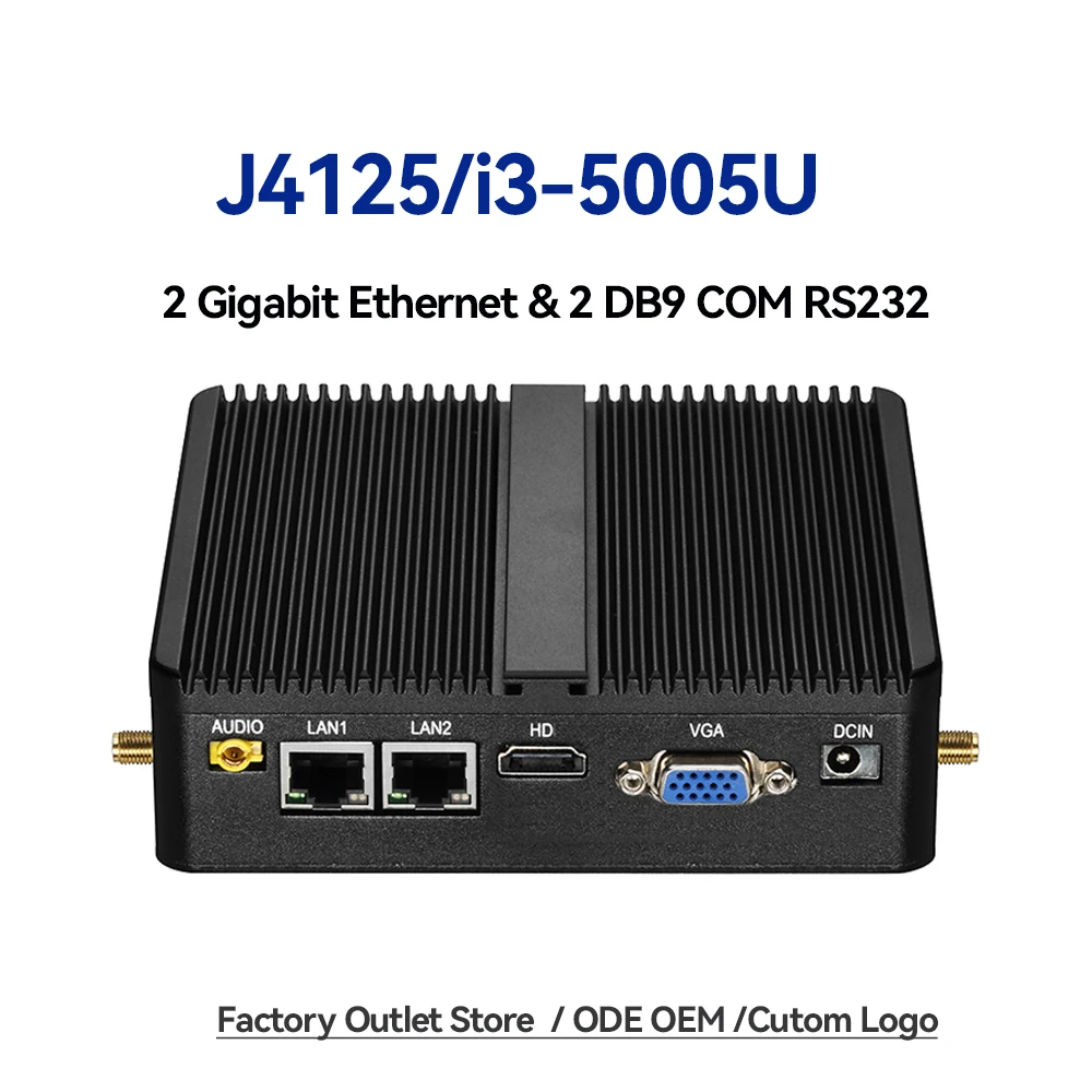 Industrial Fanless Mini PC Celeron J6412 Core i3-5005U Dual LAN 2*COM HDMI WIFI Windows 10 Nettop Office Computer minipc Desktop