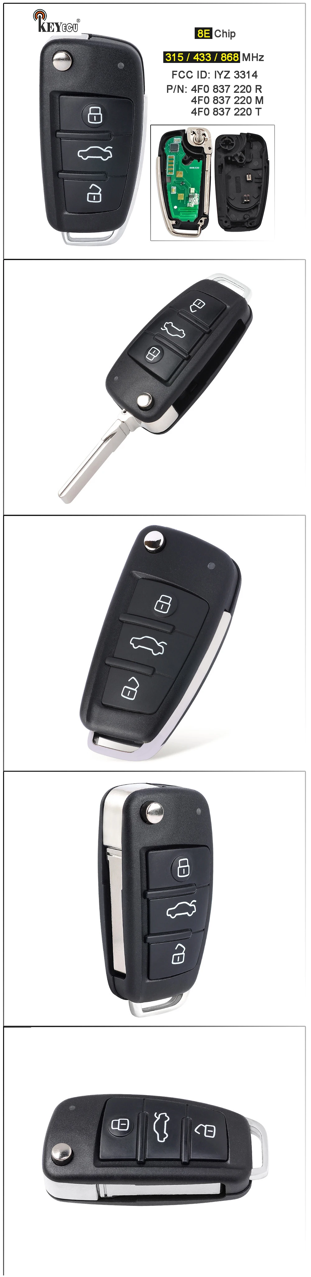 Keyforkess 433MHz 8E Chip p/n: muslimexmuslimb 4 f0 837 220Ti Flip Remote Car Key Fob per Audi A6 S6 Q7 2004-2015 7 Keyforkess 433MHz 8E Chip p/n: muslimexmuslimb 4 f0 837 220Ti Flip Remote Car Key Fob per Audi A6 S6 Q7 2004-2015 - S9986849f6c9f41dd90d9a92d4e8b7d08I