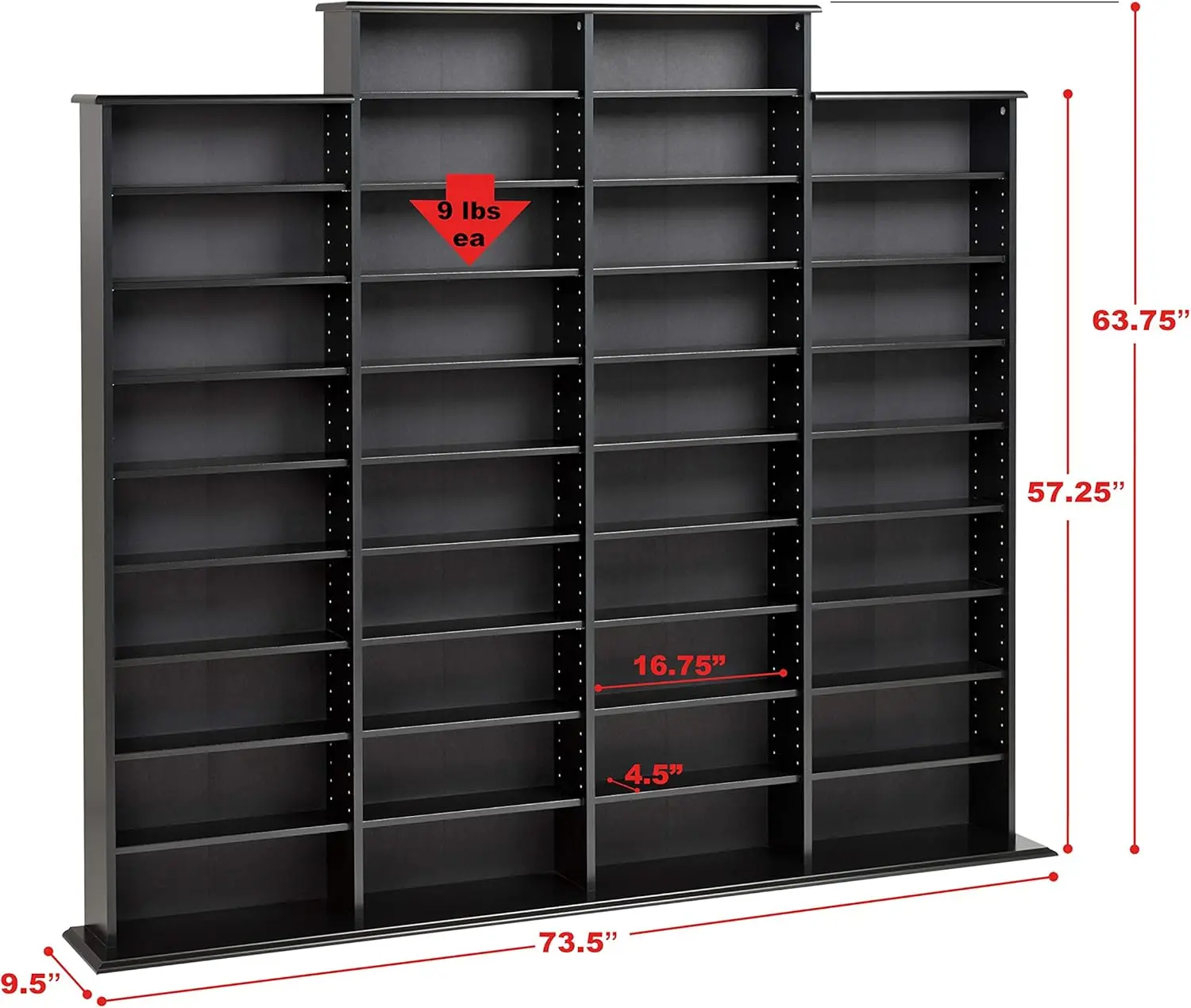 4 Column Tall Cabinet , Quad Width Wall Storage, Black 3