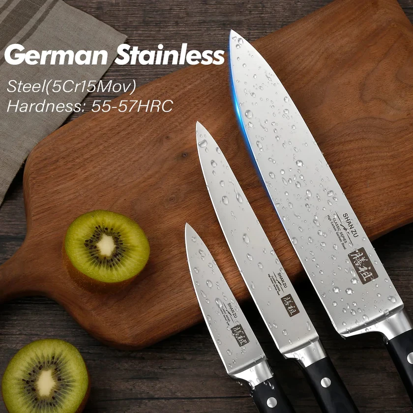SHAN ZU German Stainless Steel Kitchen Knives, Fruit Utility Chef Cooking  Set, High Quality, 3Pcs