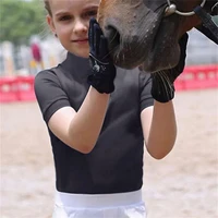 MXLLINA Summer Short Sleeve Equestrian Shirts Girls Breathable Zipper Sport T-Shirt Chirldren Riding Horse Tops Girls 1
