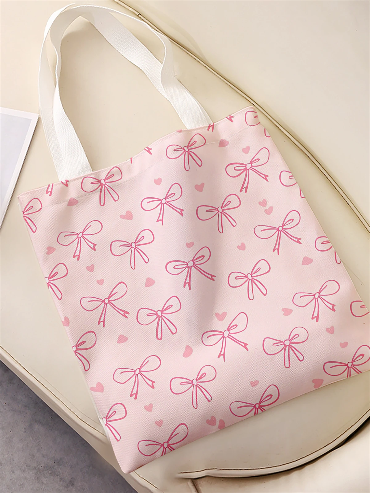 Bow pattern printed casual handbag, reusable fashionable backpack, multifunctional handbag, canvas shopping bag
