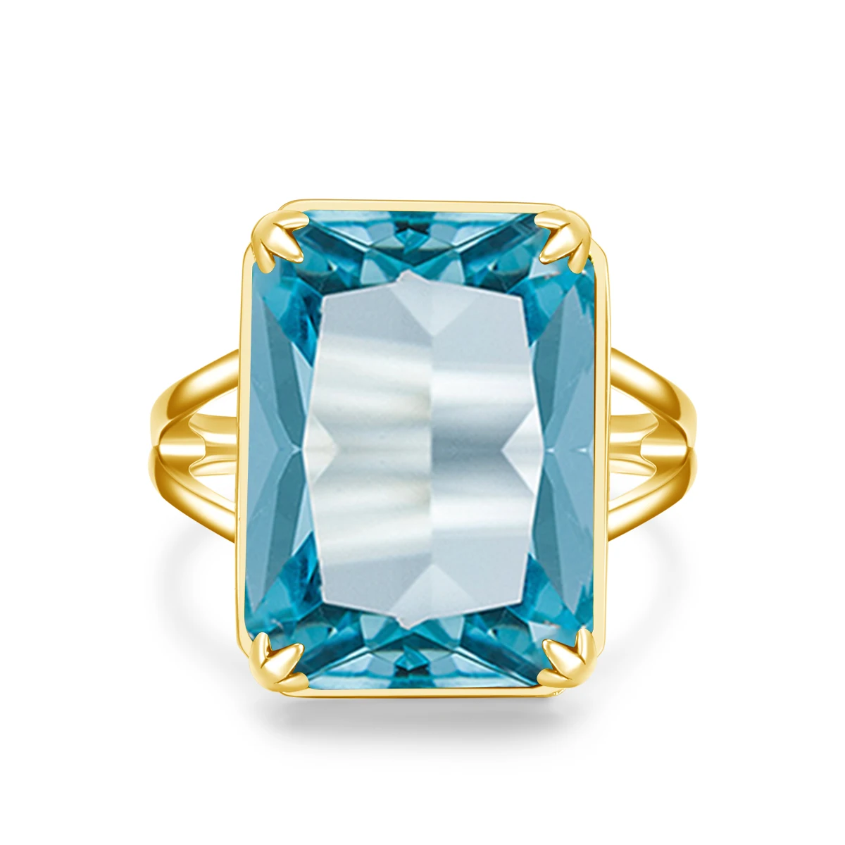 Classic Aquamarine Ring 925 Sterling Sliver Rings For Women Gold Plated Gemstone Vintage Party Gift Female Fine Jewelry