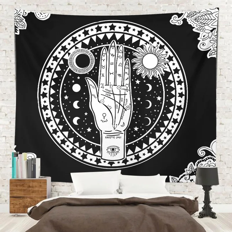 Home tapestry hanging cloth black and white sun skull sea wave background sofa painting decoration