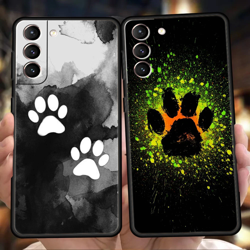 Hund Fußabdruck Pfote süße Handyhülle für Samsung Galaxy S24 S23 S22 S20 S21 FE Ultra S10 S10E S9 S8 Plus 5G Silikonhülle Capas