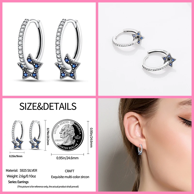 Boucles d'Oreilles Bleues en Forme d'Étoile pour Femme, Pendentif en Argent 2023, Bijoux de ix, Cadeau Tendance, Nouvelle Collection 925