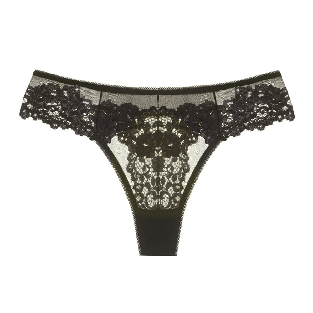Women Panties Seamless Lace Cotton Crotch Hollow Out Floral Thongs