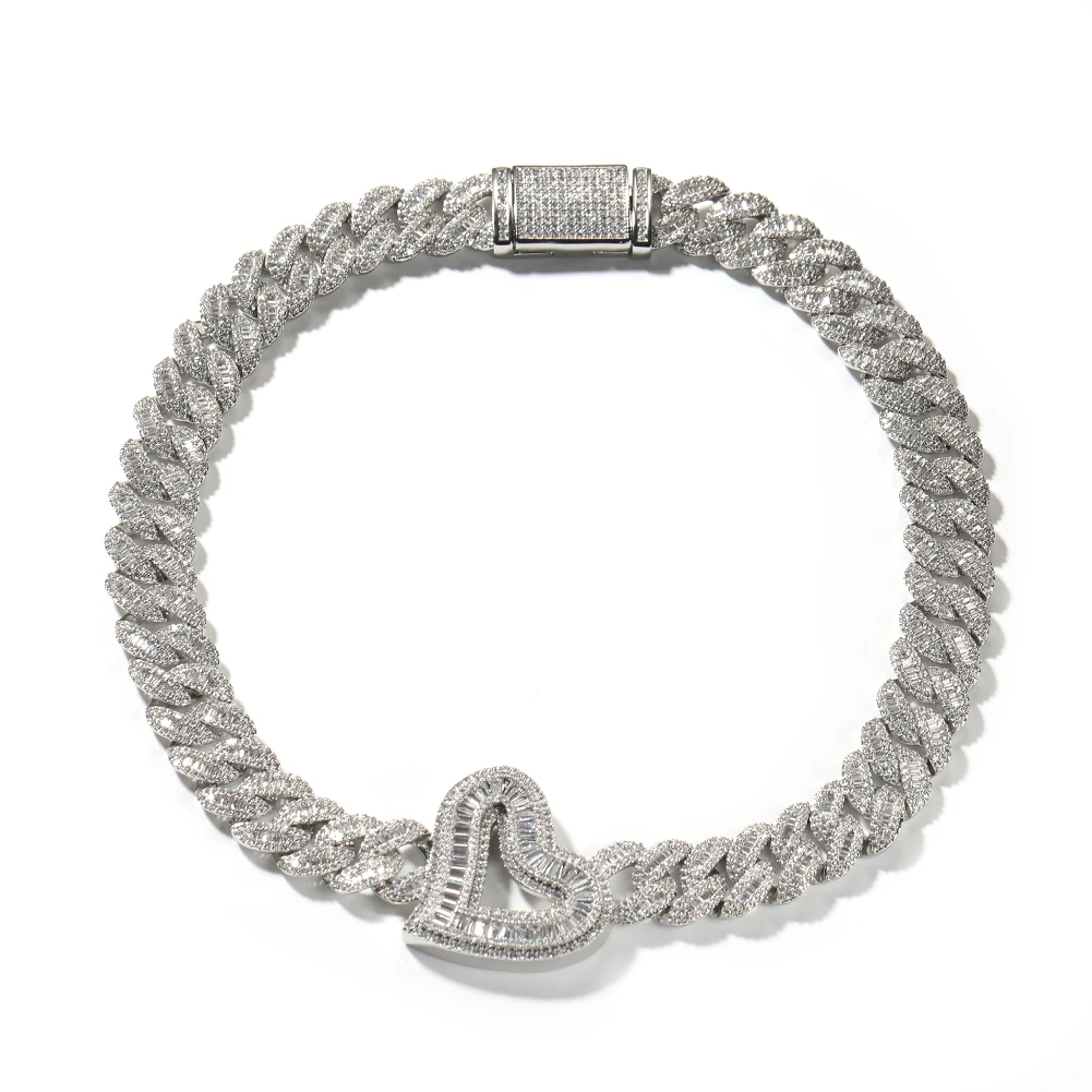 THE BLING KING Big Hollow Hearts Two Colors With 16mm Miami Cuban Necklace Iced Out Baguettecz Chain Fashion Hiphop Jewelry