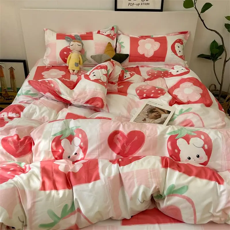 Ins Rabbit Bedding Set Flat Bed Sheet Duvet Cover Twin Full Queen Size Nordic Bed Linen Cute Rabbit Quilt Cover