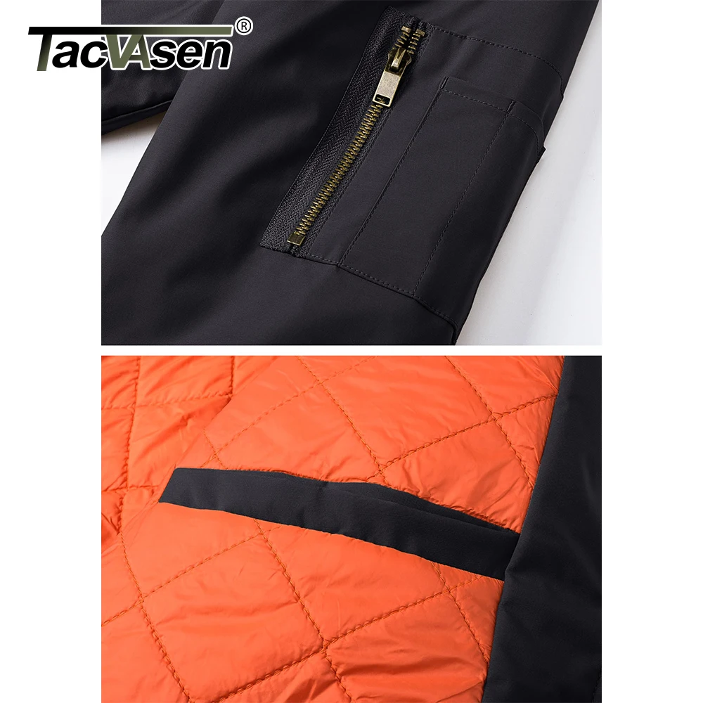 Men's Classic Bomber Jacket Autumn Thick Warm Orange Lining Full Zip Up Windproof Casual Padded Flight Pilot Jackets