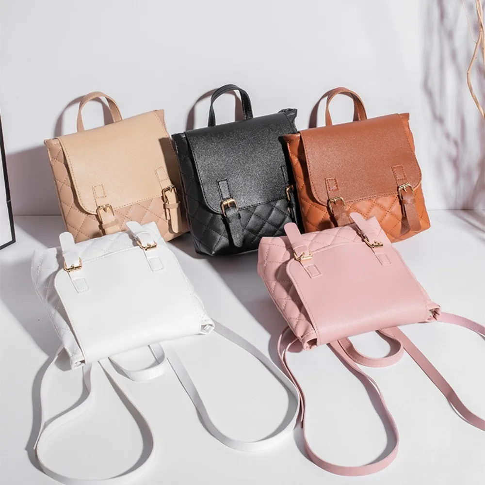 

PU Leather Women's Backpack Portable Large Capacity Solid Color Student Schoolbag Waterproof Student Backpack Outdoor