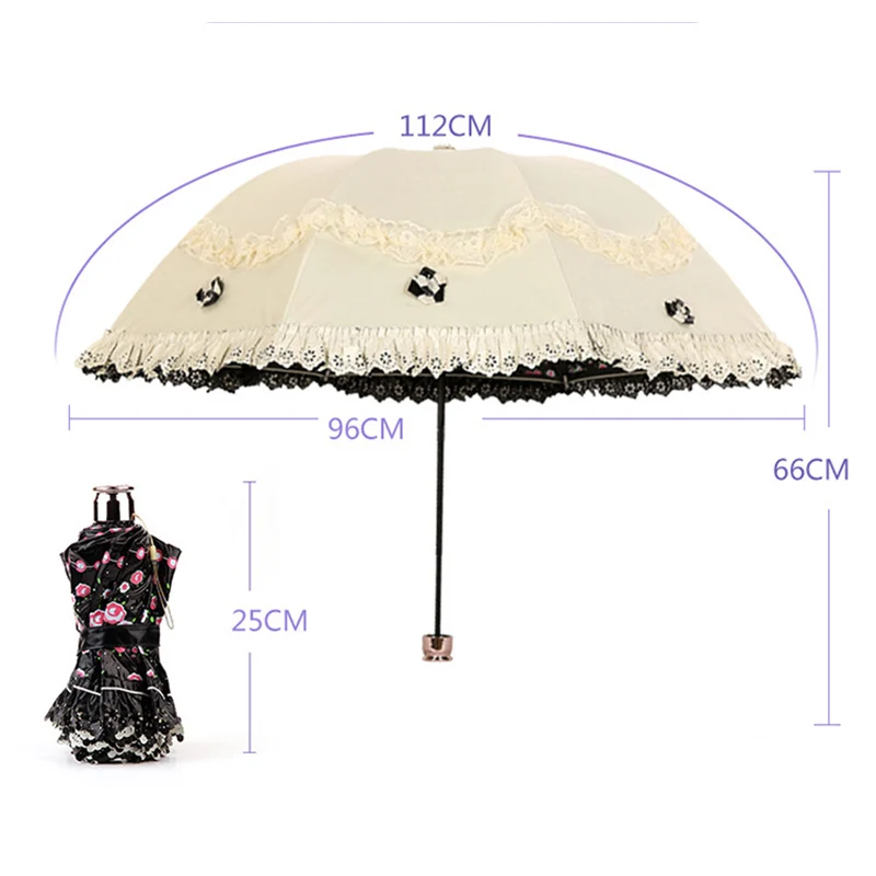 Cute Flower Lace Rain Umbrella for Girl Windproof UV Sun Protection Lady Princess Wedding Parasol Female Travel Compact Sunshade