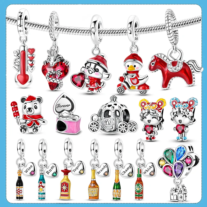 Neue Charms-Perlen aus 925er-Sterlingsilber, Pferd, Bär, Ente, Drache, Anhänger, passend für Original-Armbänder, Halsketten für Frauen, DIY-Schmuck, Geschenk