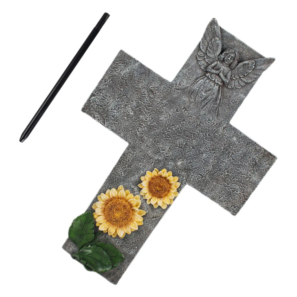 

1 Set of Cross Memorial Gift Resin Memorial Stone Tombstone Statue Outdoor Cross Figurine for Garden