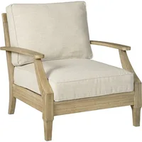 Clare View Outdoor Eucalyptus Wood Single Cushioned Lounge Chair, Beige,Garden Chair,Living Room 1