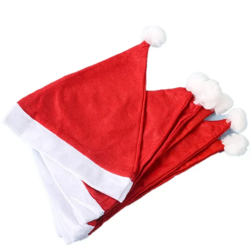 1-24pcs Red Thin Christmas Hats for Adults Kids Non-woven Fabric Santa Claus Xmas Cap Merry Christmas New Year Party Decor Gifts