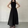 New Summer Simple Elegant Black Long Dresses For Women Round Neck Sleeveless High Waist Temperament Female Fashion Style Dress 3
