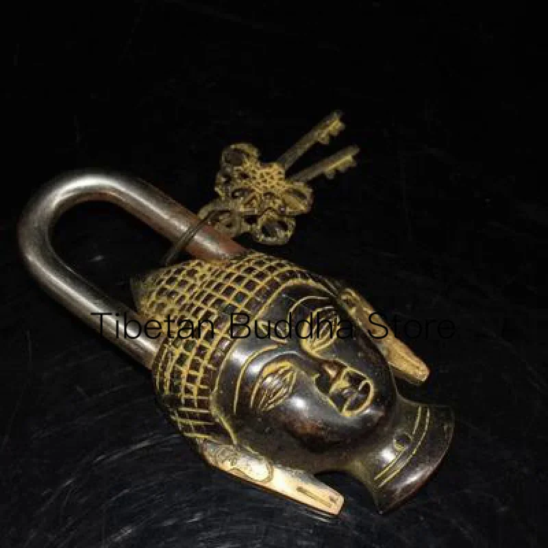 

Exquisite antique bronze Buddha head padlock home decoration