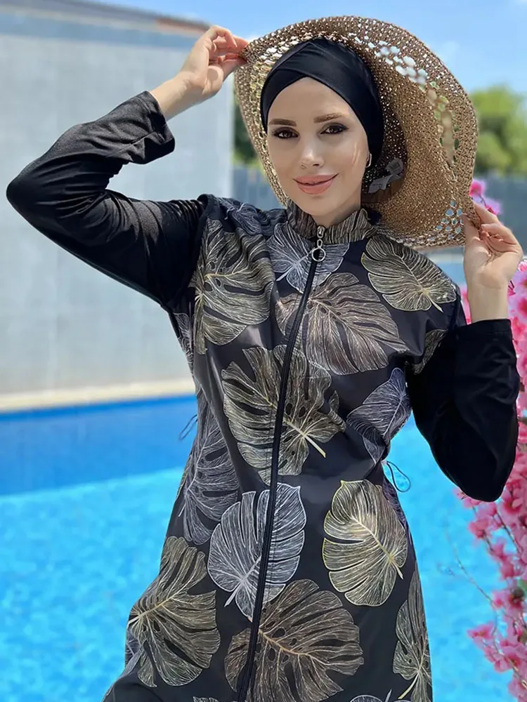 Muslim Swimwear Waterproof Swimwears Modest Burkini Women Long Sleeve Swimsuit Full Cover 3PCS