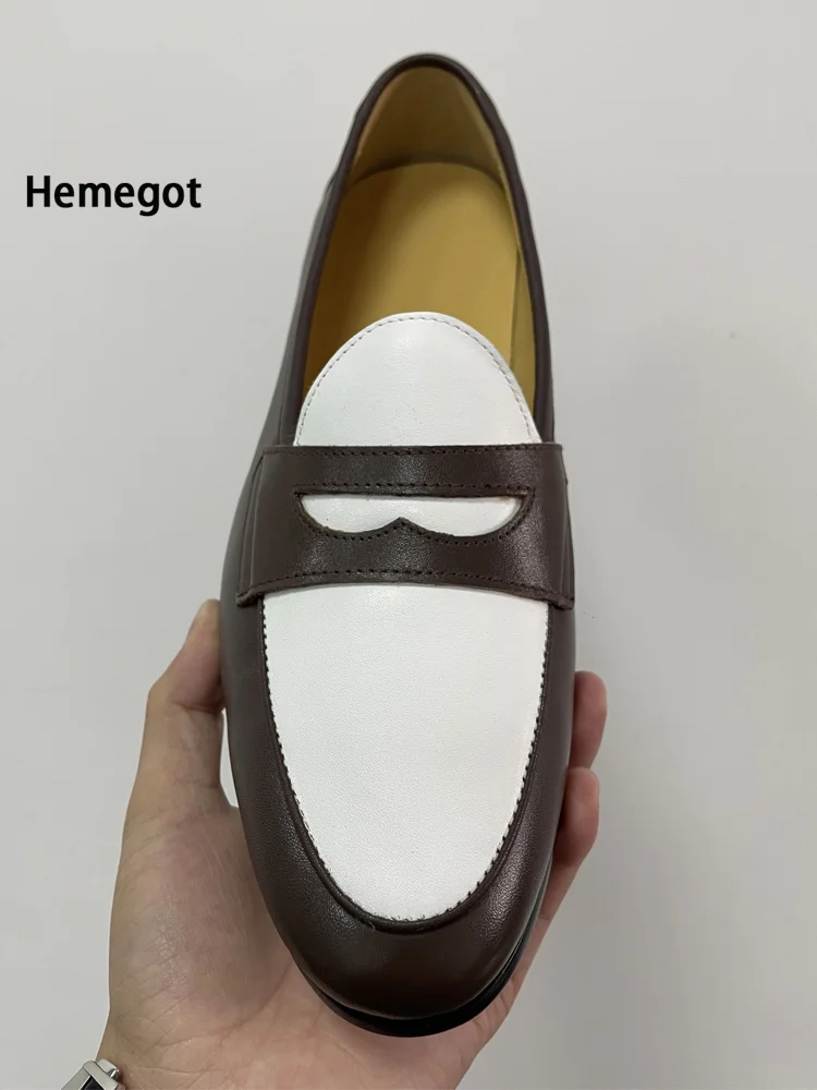 White Coffee Color Matching Loafers Handmade Top Layer Cowhide British Slip On Lazy Men's Spring and Summer Casual Leather Shoes