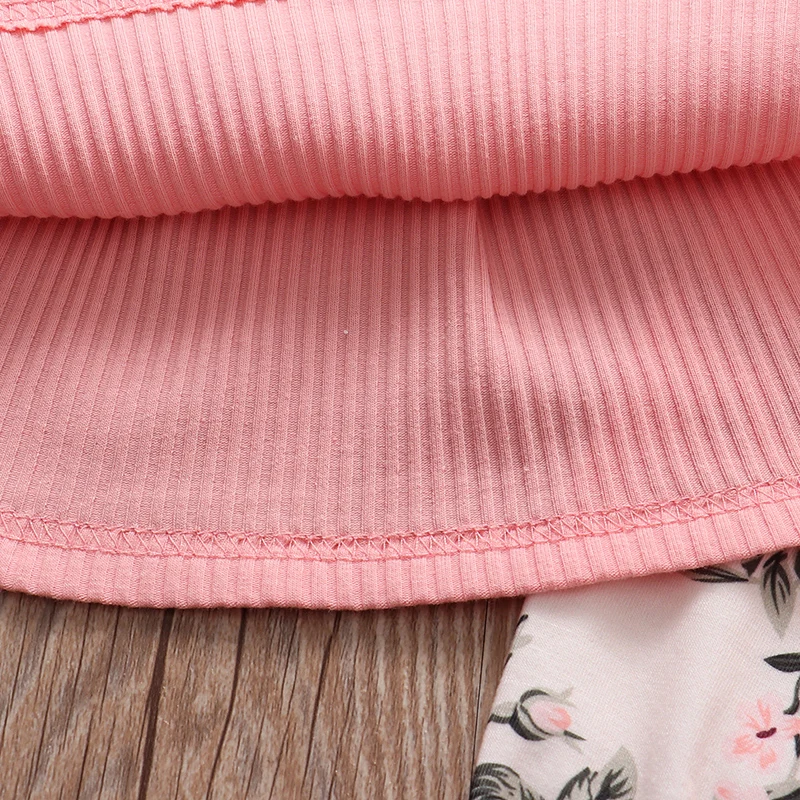 Newborn Baby Girl Clothes Set Solid Knitting Long Sleeve Tops Floral Print Pants Headband 3Pcs Outfits Casual Infant Clothing 5