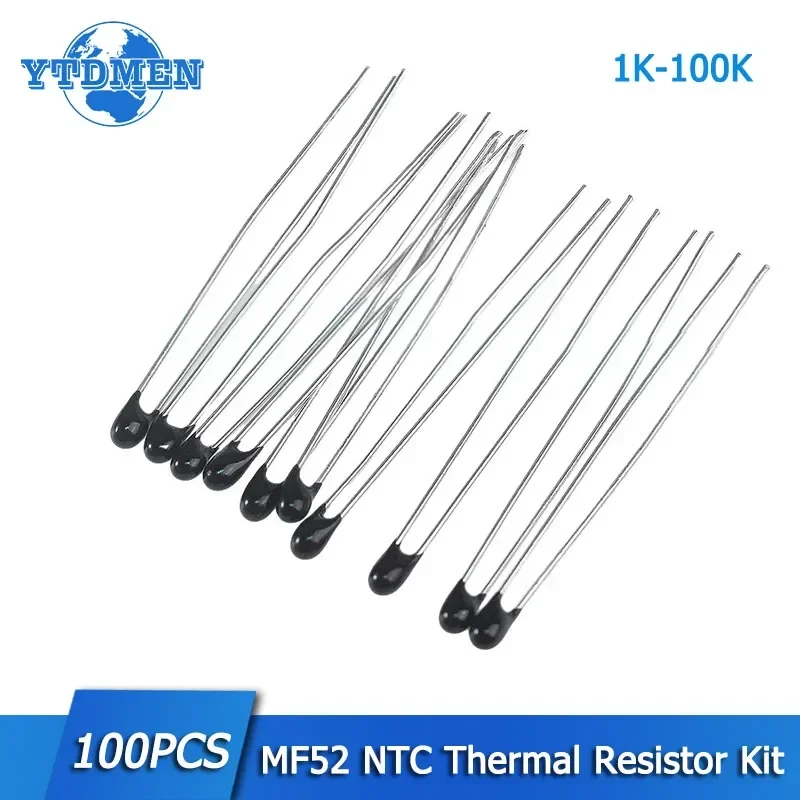 100pcs 10values NTC-MF52AT NTC Thermistor MF52 Thermal Resistor Kit 1K 2K 3K 4.7K 5K 10K 20K 47K 50K 100K OHM 3590 5%