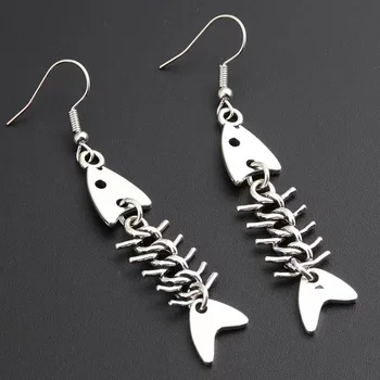 Fashion Handmade Simple Design Antique Silver Color Fish Bone Earrings Pendant Drop Earrings Party Wedding Accessories