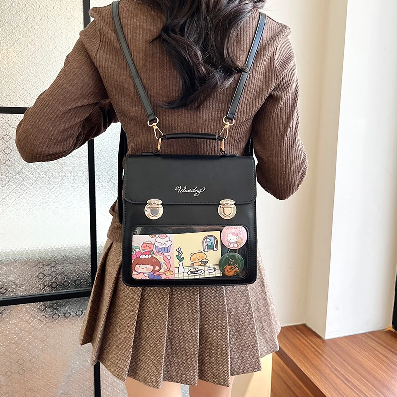 Japanese School Small Backpack Student Shoulder Crossbody Bag Clear Window Ita Handbag With Insert For Pin Display Rucasack 2