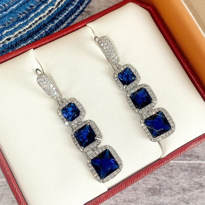 Huitan Tropfenohrringe mit glänzendem Prinzessinnen-Zirkonia für Damen, eleganter Stil für Hochzeit, Party, Jahrestag, Geschenk, Accessoires – Detail 7