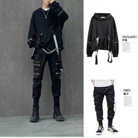 Men's Sets Black Hoodies+Pants Punk Graphic Zipper Hooded Sweatshirts Cargo Pant Men Oversized Loose Streetwear Suits 1