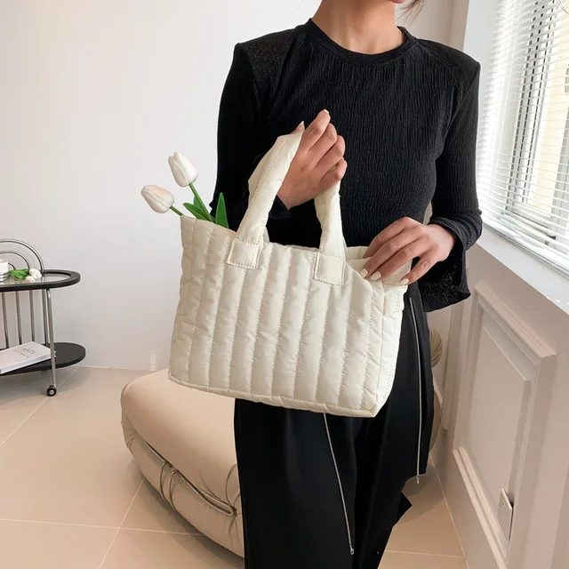 1pcs Ladies Tote Bags Large Capacity Cotton Padded Bag Solid Color Casual Fashion Nylon Elegant for handbag 3