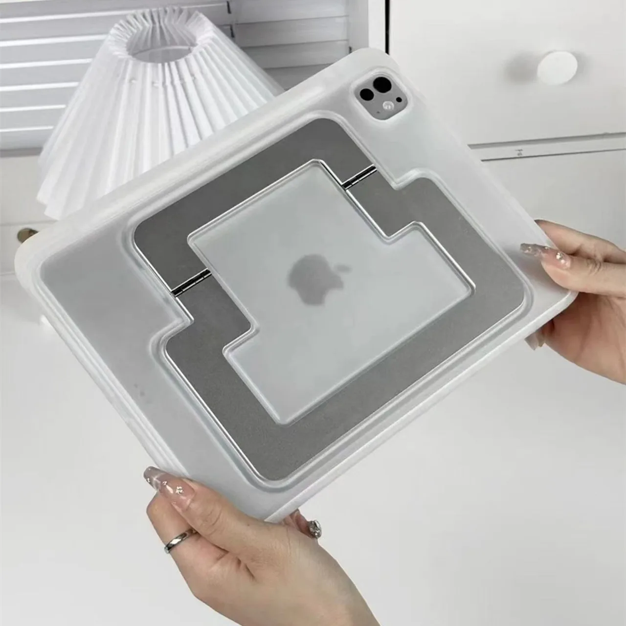 Enhanced Shockproof Acrylic Tablet Case with Hand-held Metal Bracket and Stand