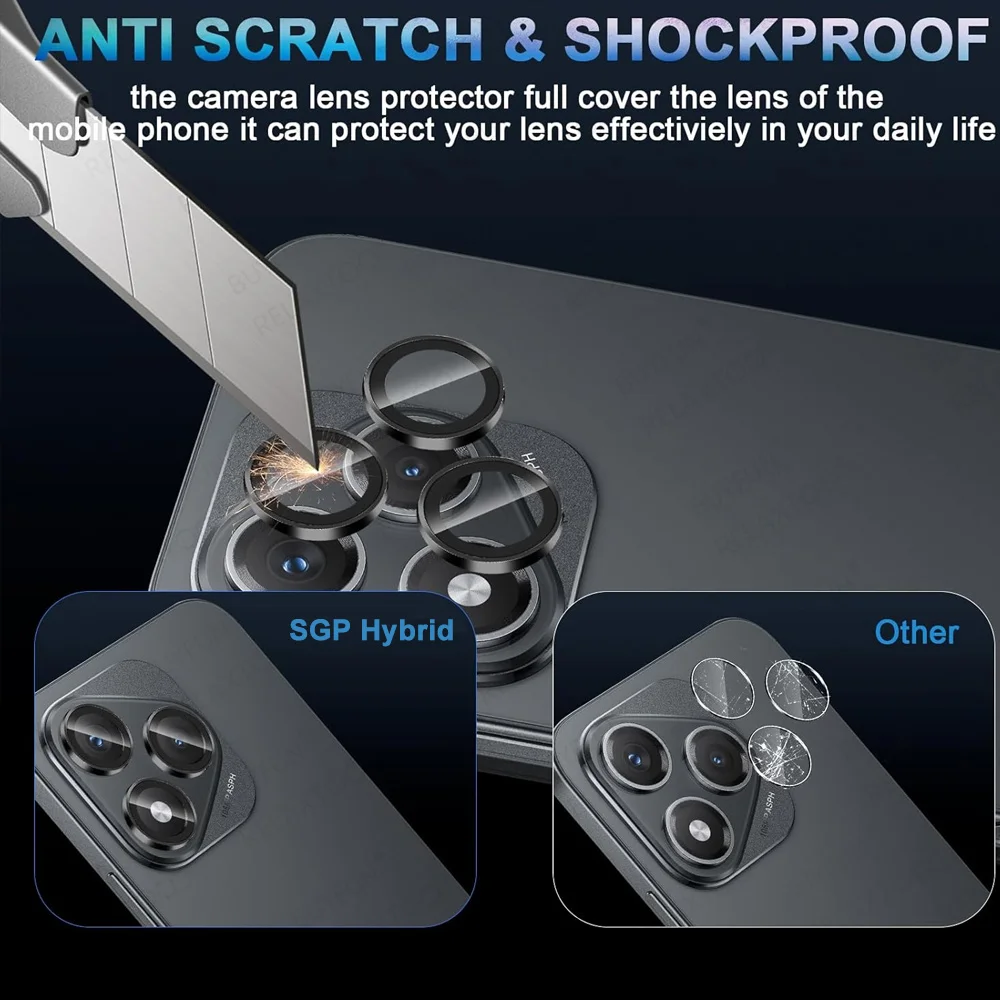 Aluminum Alloy Camera Glass Case with 3D Metal Ring and HD Lens Protector