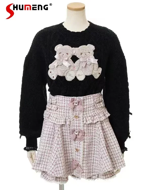 Japanese Mine Mass-Produced Woolen Safety Shorts Suspender Skirt Women Lolita Sweet Cute Girls Short Skirts A-Line Mini Skirt