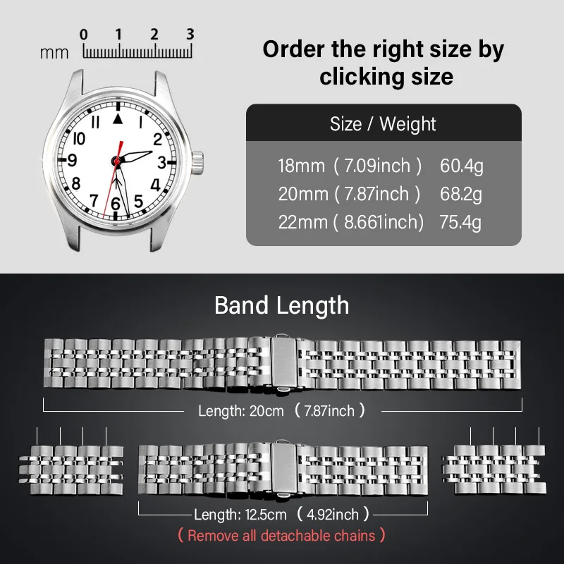 Elegant Solid Steel Watch Strap with Stainless Steel Butterfly Clasp