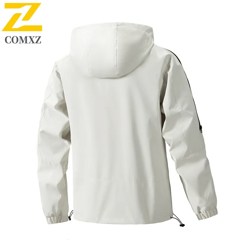 COMXZ Men Jacket Premium Hooded Hiking Travel Lightweight Motorcycle Jacket Casual Solid Color Design Travel Autumn New Clothing