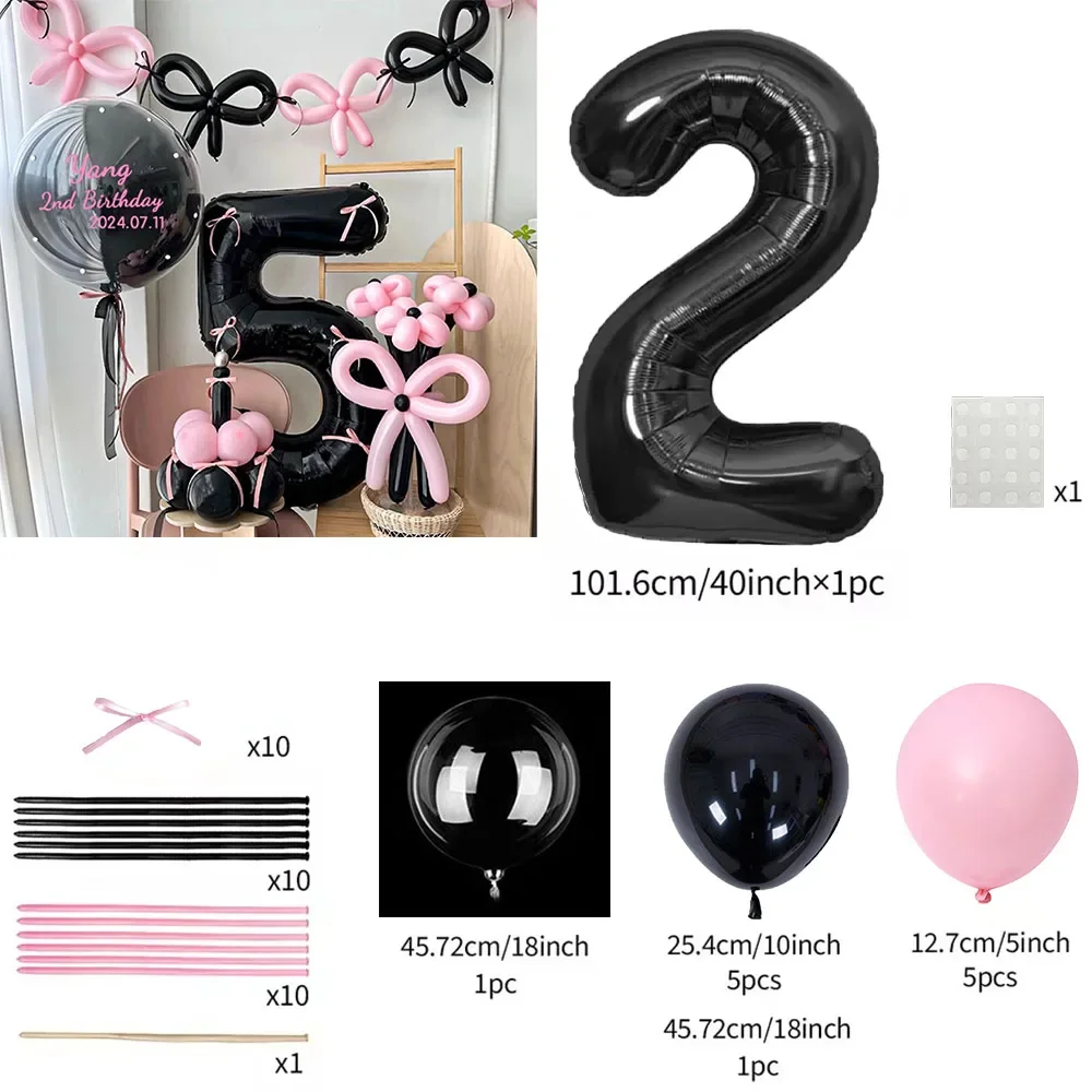 Pink Balloon Set - 45 Pieces with Black Number Balloons 0-9 for Girls Birthday  Anniversary Decoration
