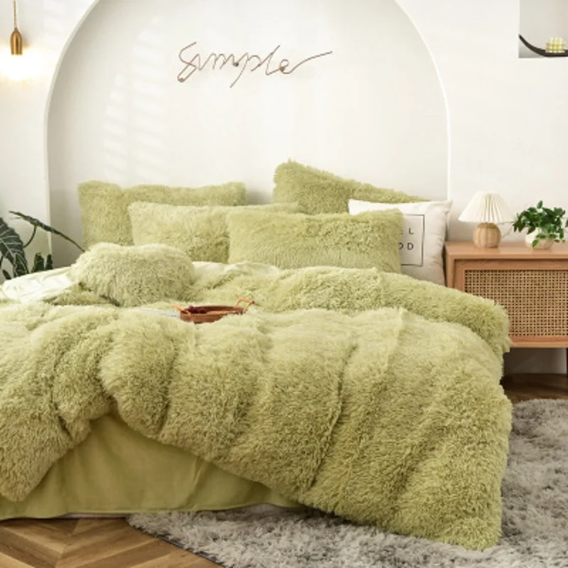 Winter super warm bedding set solid color plush bed sheet duvet cover camel  velvet duvet double pillowcase 4-piece Dropshipping - AliExpress